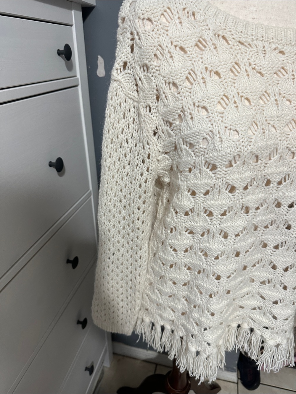 Ruby Rd. Ivory Open-Knit Fringe Pullover - Picture 3 of 6